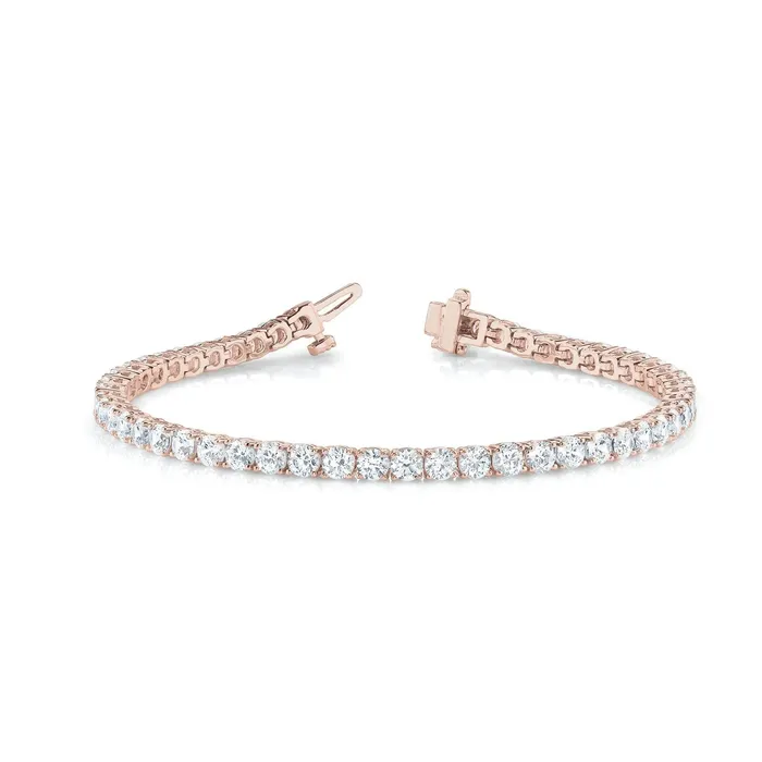 GB Bracelets Pink Gold Round Natural Earth Mined Diamond Tennis Bracelet