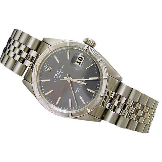 GB Bracelets Rolex Date Watch Stainless Steel W Silver Hash Marks