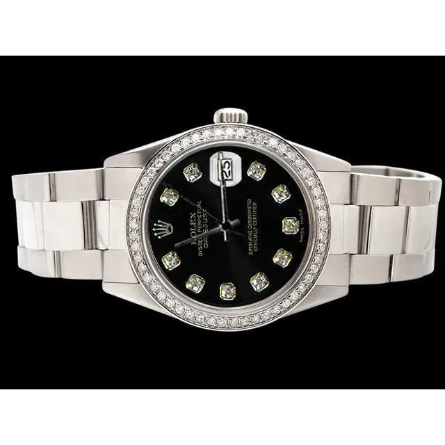 GB Bracelets Ss Oyster Bracelet Rolex Watch Black Diamond Dial Bezel Datejust GB Bracelets Ss Oyster Bracelet Rolex Watch Black Diamond Dial Bezel Datejust
