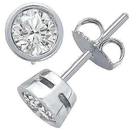 GB Earrings 15 Ct Bezel Set F Vs1 Round Natural Earth Mined Diamond Stud Earring White Gold GB Earrings 15 Ct Bezel Set F Vs1 Round Natural Earth Mined Diamond Stud Earring White Gold