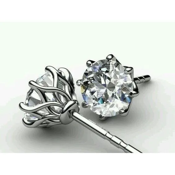 GB Earrings 2 Ct Natural Earth Mined Diamond Stud Earring Solid White Gold Jewelry