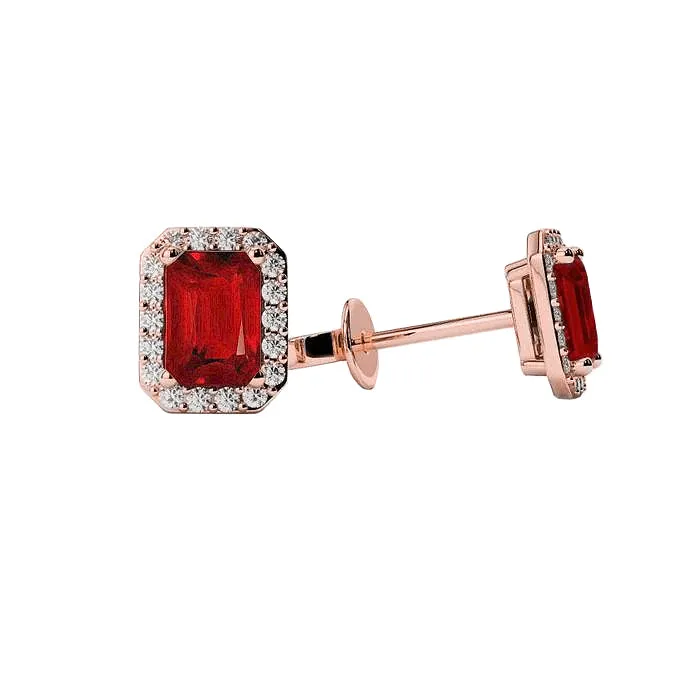 GB Earrings 386 Carats Red Ruby And Natural Earth Mined Diamonds Lady Studs Earrings Rose Gold 14K GB Earrings 386 Carats Red Ruby And Natural Earth Mined Diamonds Lady Studs Earrings Rose Gold 14K