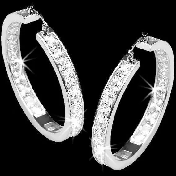 GB Earrings 6 Ct Sparkling Princess Cut Natural Earth Mined Diamonds Lady Hoop Earrings White Gold GB Earrings 6 Ct Sparkling Princess Cut Natural Earth Mined Diamonds Lady Hoop Earrings White Gold