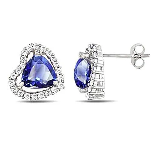 GB Earrings Ceylon Sapphire And Natural Earth Mined Diamonds 680 Carat Studs Halo Earrings GB Earrings Ceylon Sapphire And Natural Earth Mined Diamonds 680 Carat Studs Halo Earrings