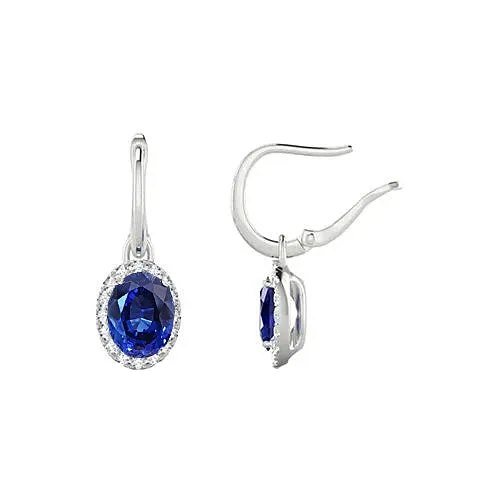 GB Earrings Dangle Hoop Earrings Blue Sapphire And Natural Earth Mined Diamonds White Gold 5 Carats GB Earrings Dangle Hoop Earrings Blue Sapphire And Natural Earth Mined Diamonds White Gold 5 Carats