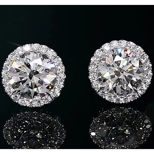 GB Earrings Halo Natural Earth Mined Diamond Studs 2 Carats White Gold