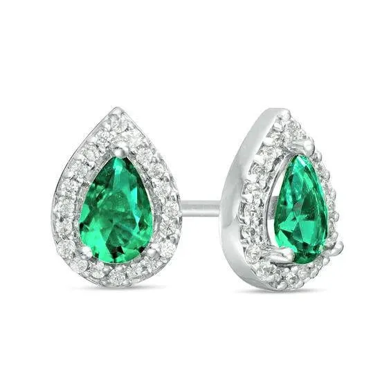 GB Earrings Halo Women Stud Green Emerald Natural Earth Mined Diamond Cluster Earrings White Gold 14K 5 Carats GB Earrings Halo Women Stud Green Emerald Natural Earth Mined Diamond Cluster Earrings White Gold 14K 5 Carats