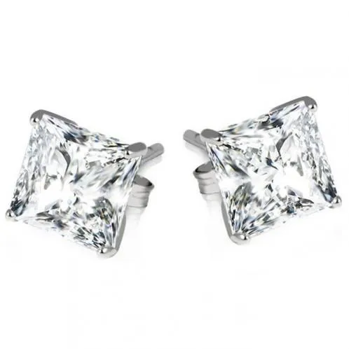 GB Earrings Princess Cut Genuine Natural Earth Mined Diamond 260 Ct Stud Earrings Solid White Gold Jewelry