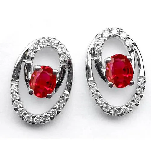 GB Earrings Red Ruby Halo Natural Earth Mined Diamond Ladies Stud Earrings 720 Carat White Gold 14K GB Earrings Red Ruby Halo Natural Earth Mined Diamond Ladies Stud Earrings 720 Carat White Gold 14K