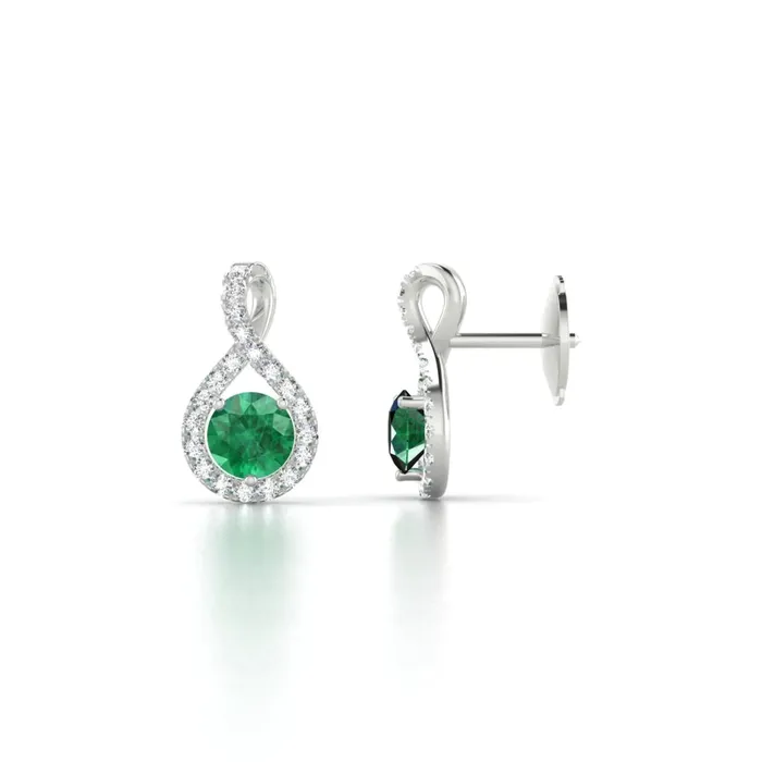 GB Earrings Round Brilliant Cut 610 Ct Green Emerald And Natural Earth Mined Diamonds Drop Earrings GB Earrings Round Brilliant Cut 610 Ct Green Emerald And Natural Earth Mined Diamonds Drop Earrings