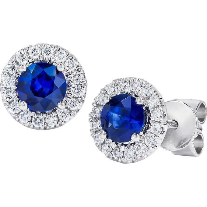 GB Earrings Round Ceylon Sapphire 460 Carats Studs Earring White Gold 14K GB Earrings Round Ceylon Sapphire 460 Carats Studs Earring White Gold 14K