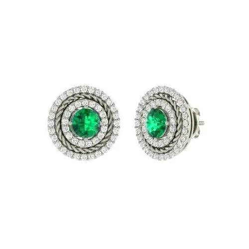 GB Earrings Round Cut Green Emerald And Natural Earth Mined Diamonds 5 Ct Studs Halo Earrings White Gold GB Earrings Round Cut Green Emerald And Natural Earth Mined Diamonds 5 Ct Studs Halo Earrings White Gold