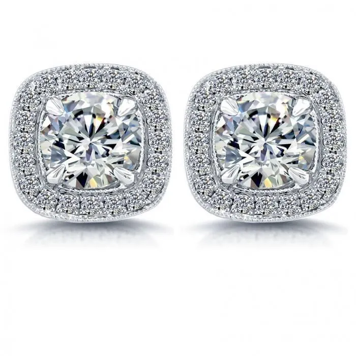 GB Earrings Round Halo Natural Earth Mined Diamond Earring Solid White Gold 4 Ct GB Earrings Round Halo Natural Earth Mined Diamond Earring Solid White Gold 4 Ct