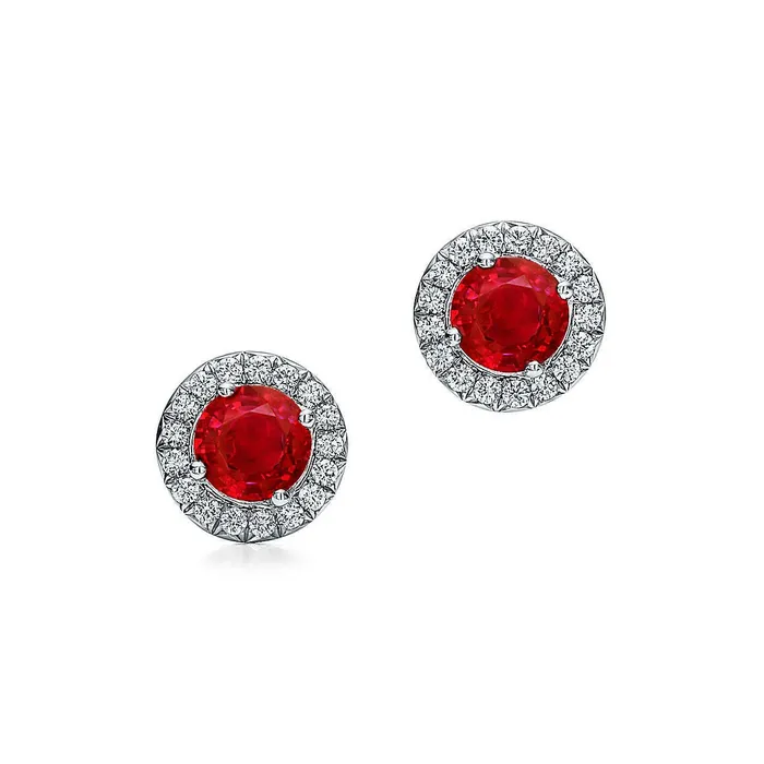GB Earrings Round Lady Halo Studs Earrings Red Ruby And Natural Earth Mined Diamonds 350 Ct New GB Earrings Round Lady Halo Studs Earrings Red Ruby And Natural Earth Mined Diamonds 350 Ct New