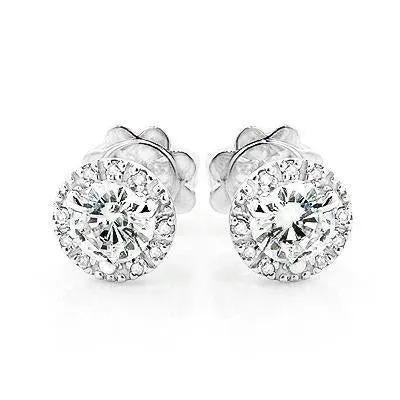 GB Earrings Round Natural Earth Mined Diamond Women Halo Stud Earring 210 Carats White Gold 14K GB Earrings Round Natural Earth Mined Diamond Women Halo Stud Earring 210 Carats White Gold 14K
