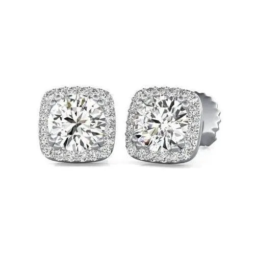GB Earrings Sparkling Round Natural Earth Mined Diamond Stud Earrings Halo 270 Carat White Gold 14K GB Earrings Sparkling Round Natural Earth Mined Diamond Stud Earrings Halo 270 Carat White Gold 14K