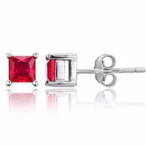 GB Earrings White Gold 14K 350 Carats Princess Cut Ruby Lady Studs Earrings New GB Earrings White Gold 14K 350 Carats Princess Cut Ruby Lady Studs Earrings New