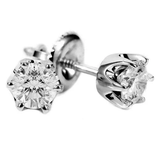 GB Earrings White Gold Solitaire Round Natural Earth Mined Diamond Stud Earring Women Jewelry 2 Ct GB Earrings White Gold Solitaire Round Natural Earth Mined Diamond Stud Earring Women Jewelry 2 Ct