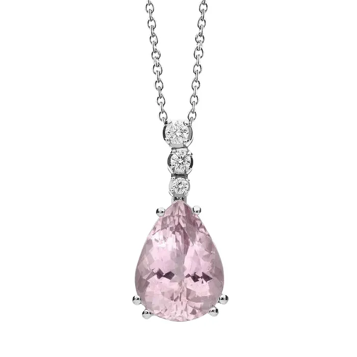 GB Necklaces Kunzite With Natural Earth Mined Diamond Pendant