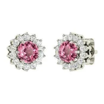 GB Pink Sapphire With Natural Earth Mined Diamonds 460 Carats Studs Earrings White Gold Earrings GB Pink Sapphire With Natural Earth Mined Diamonds 460 Carats Studs Earrings White Gold Earrings