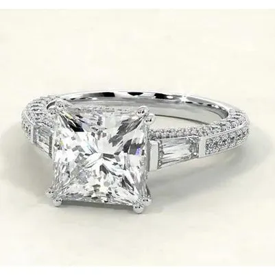 GB Princess Baguette Natural Earth Mined Diamond Engagement Ring 510 Carats Jewelry New Rings GB Princess Baguette Natural Earth Mined Diamond Engagement Ring 510 Carats Jewelry New Rings