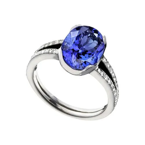GB Rings 7 Carats Oval Tanzanite Natural Earth Mined Diamonds Engagement Ring White Gold 14K