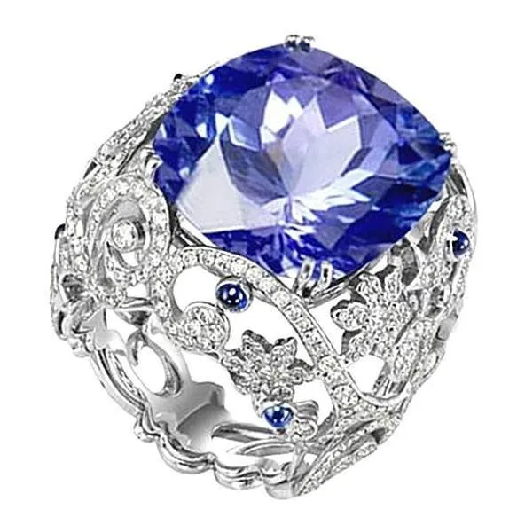 GB Rings Cushion Sri Lanka Sapphire Natural Earth Mined Diamonds White Gold 14K Ring 851 Ct