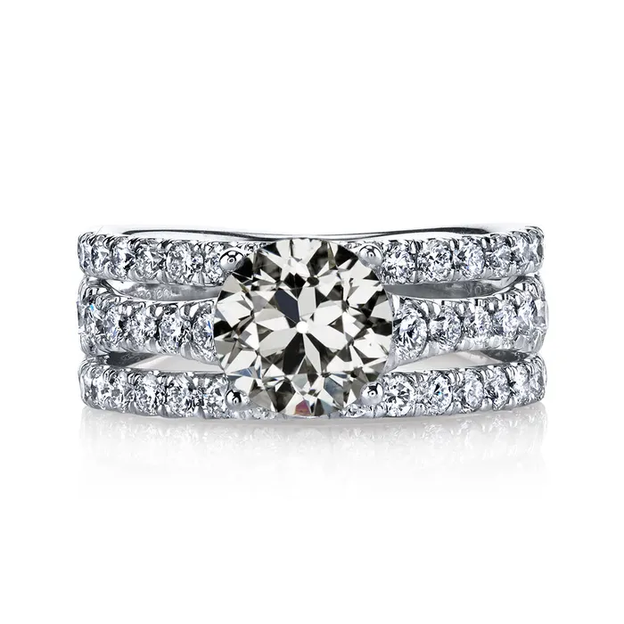 GB Rings Gold Old Cut Natural Earth Mined Diamond Wedding Ring Triple Row Accents 8 Carats GB Rings Gold Old Cut Natural Earth Mined Diamond Wedding Ring Triple Row Accents 8 Carats