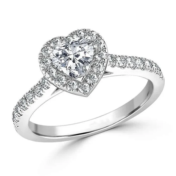 GB Rings Heart Shaped Natural Earth Mined Diamond Halo Ring