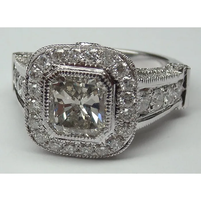 GB Rings Natural Earth Mined Diamond Women Engagement Halo Ring White Gold 14K Accents 550 Carats