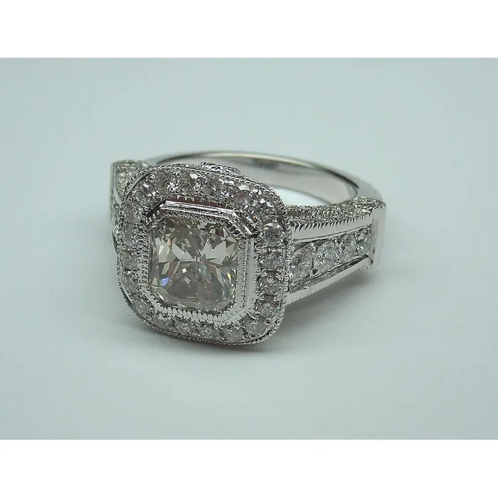 GB Rings Natural Earth Mined Diamond Women Engagement Halo Ring White Gold 14K Accents 550 Carats