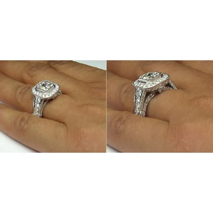 GB Rings Natural Earth Mined Diamond Women Engagement Halo Ring White Gold 14K Accents 550 Carats