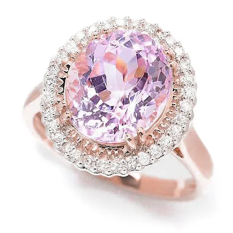 GB Rings Oval Pink Kunzite With Natural Earth Mined Diamond Fancy Ring Rose Gold 14K 2175 Carats GB Rings Oval Pink Kunzite With Natural Earth Mined Diamond Fancy Ring Rose Gold 14K 2175 Carats