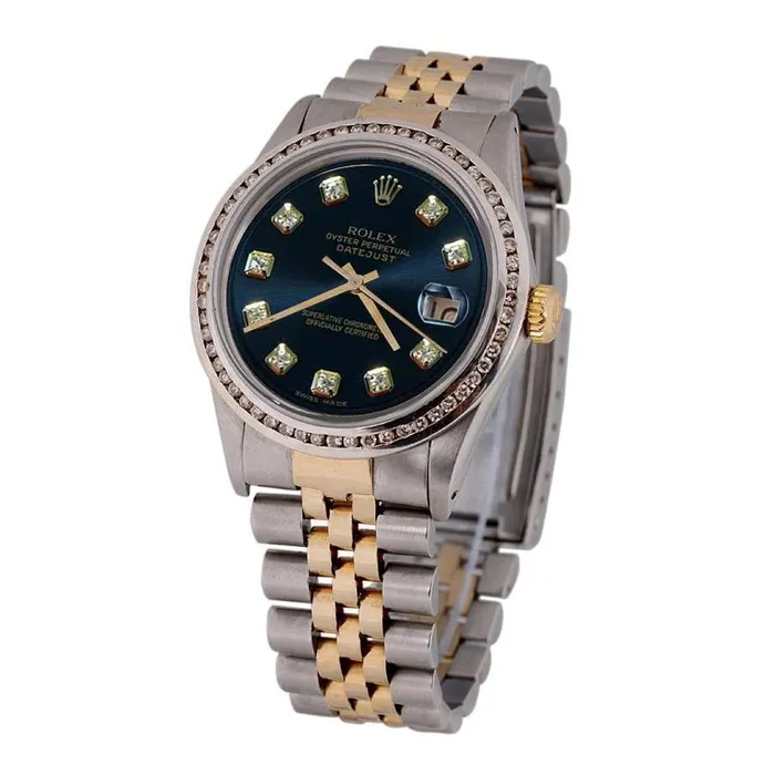 GB Rings Rolex Datejust Watch Two Tone Men Bezel Diamond QUICK SET