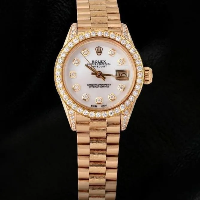 GB Watches Rolex Women President Style Watch Yellow Gold Diamond Mop Dial