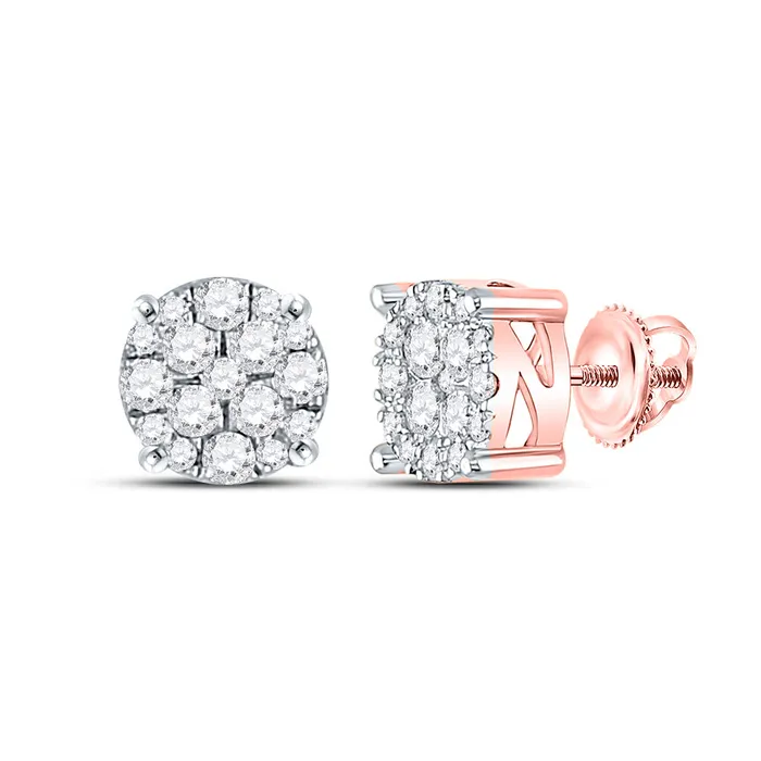 GND 10Kt Rose Gold Womens Round Diamond Fashion Cluster Earrings 14 Cttw GND Earrings GND 10Kt Rose Gold Womens Round Diamond Fashion Cluster Earrings 14 Cttw GND Earrings