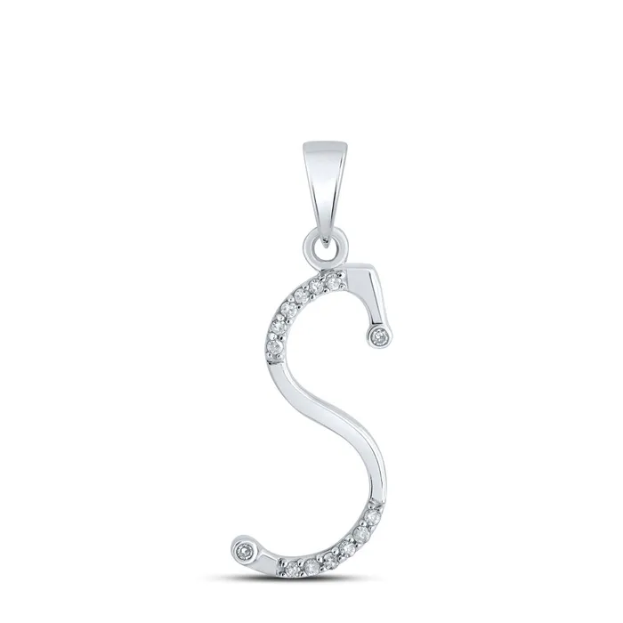 GND 10Kt White Gold Womens Round Diamond S Initial Letter Pendant 110 Cttw GND Necklaces GND 10Kt White Gold Womens Round Diamond S Initial Letter Pendant 110 Cttw GND Necklaces