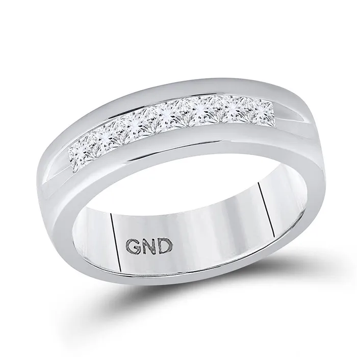 GND 14kt White Gold Mens Princess Diamond Wedding Band Ring 1 Cttw Size 10 GND Rings GND 14kt White Gold Mens Princess Diamond Wedding Band Ring 1 Cttw Size 10 GND Rings