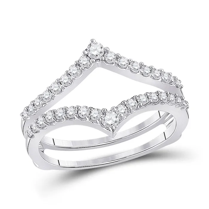 GND 14kt White Gold Round Diamond Ring Guard Wrap Enhancer Wedding Band 12 Cttw GND Rings GND 14kt White Gold Round Diamond Ring Guard Wrap Enhancer Wedding Band 12 Cttw GND Rings