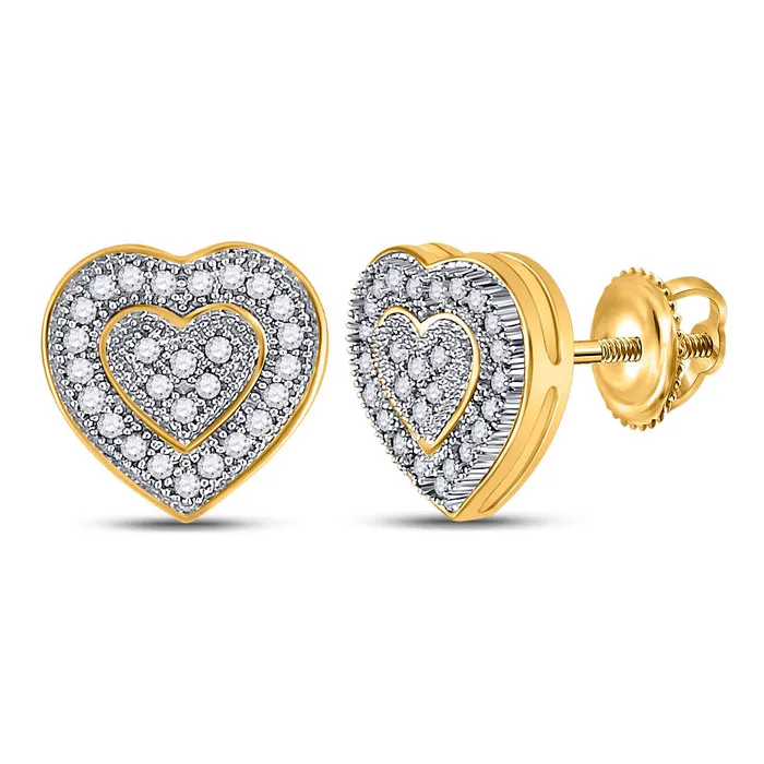 GND Earrings GND 10kt Yellow Gold Womens Round Diamond Heart Cluster Earrings 16 Cttw GND Earrings GND 10kt Yellow Gold Womens Round Diamond Heart Cluster Earrings 16 Cttw