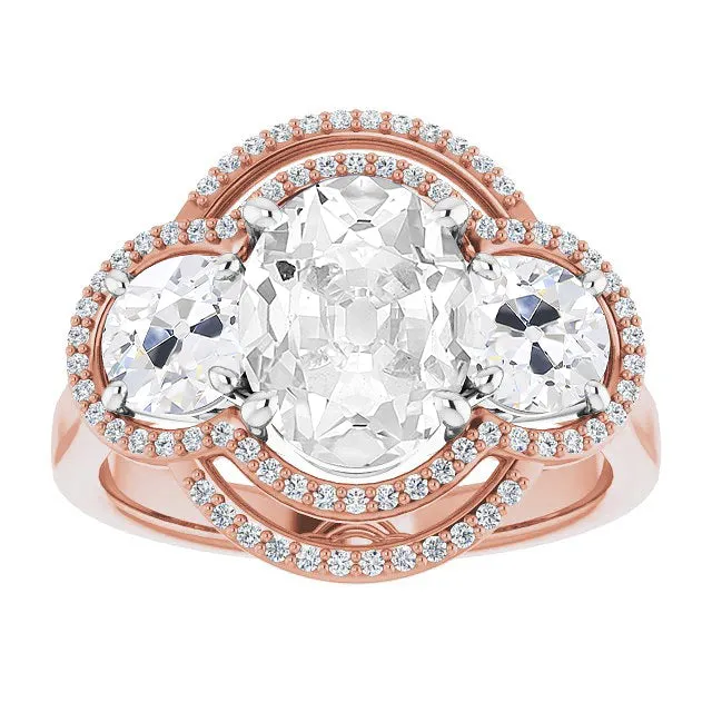 HarryChadEntcom Halo Oval Old Cut Large Lab Grown Diamond Ring Prong Set 3 Stone Style 14 Carats Rings HarryChadEntcom Halo Oval Old Cut Large Lab Grown Diamond Ring Prong Set 3 Stone Style 14 Carats Rings