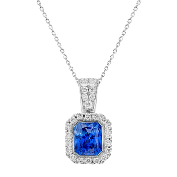 HarryChadEntcom Necklaces Womens Halo Pendant Cushion Ceylon Sapphire Natural Earth Mined Diamond 225 Carats HarryChadEntcom Necklaces Womens Halo Pendant Cushion Ceylon Sapphire Natural Earth Mined Diamond 225 Carats
