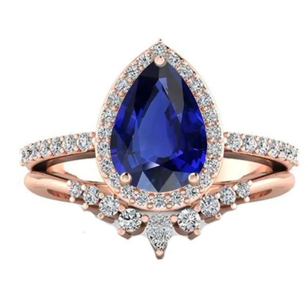 HarryChadEntcom Pear Halo Wedding Ring Set Deep Blue Sapphire Natural Earth Mined Diamonds 450 Carats Rings HarryChadEntcom Pear Halo Wedding Ring Set Deep Blue Sapphire Natural Earth Mined Diamonds 450 Carats Rings