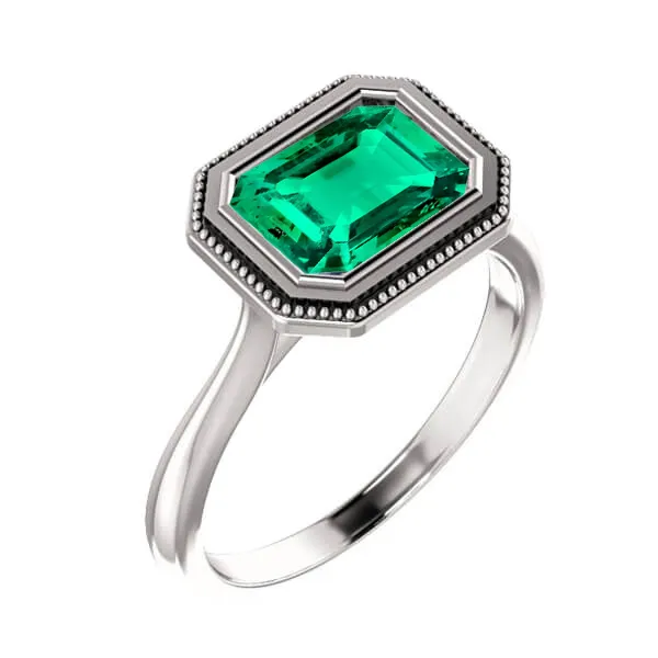 HarryChadEntcom Rings 2 Carat Green Emerald Ring Solitaire Bezel Set