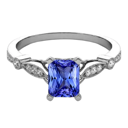 HarryChadEntcom Rings Blue Sapphire Gemstone Radiant Shaped Ring Milgrain Shank 250 Carats