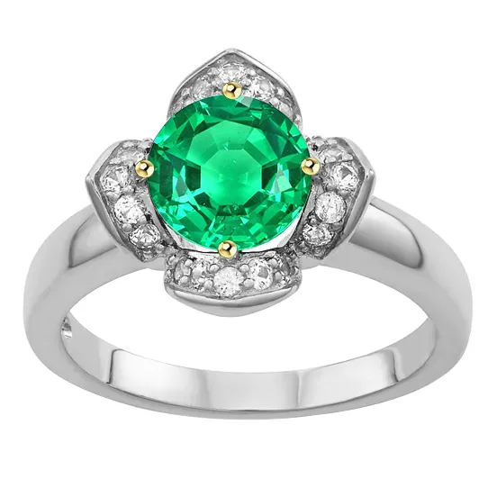 HarryChadEntcom Rings Flower Style Ring Green Emerald Round Cut Halo