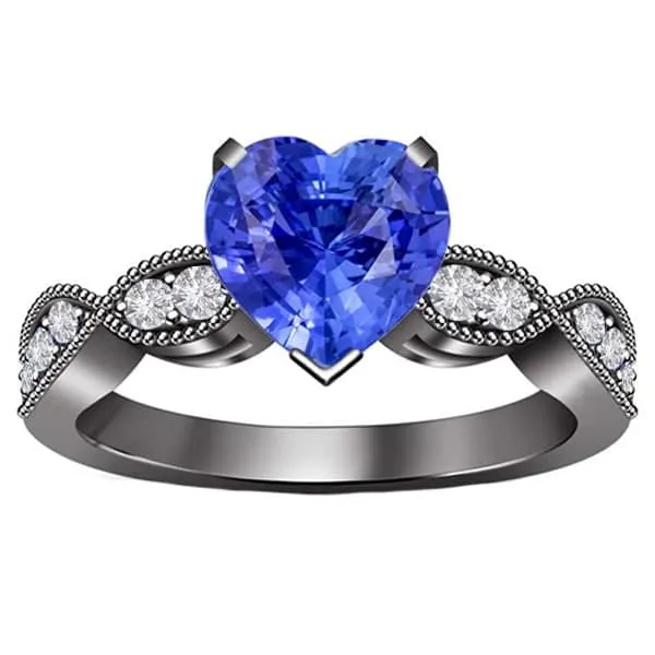 HarryChadEntcom Rings Natural Earth Mined Diamond Anniversary Heart Blue Sapphire Ring 3 Carats Twisted Style HarryChadEntcom Rings Natural Earth Mined Diamond Anniversary Heart Blue Sapphire Ring 3 Carats Twisted Style