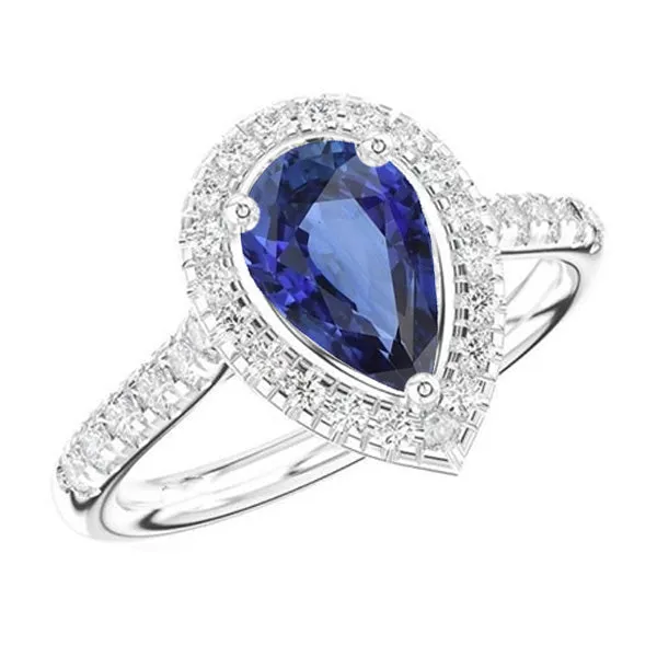 HarryChadEntcom Rings Pear Shaped Halo Ring Blue Sapphire Natural Earth Mined Diamonds 4 Carats HarryChadEntcom Rings Pear Shaped Halo Ring Blue Sapphire Natural Earth Mined Diamonds 4 Carats
