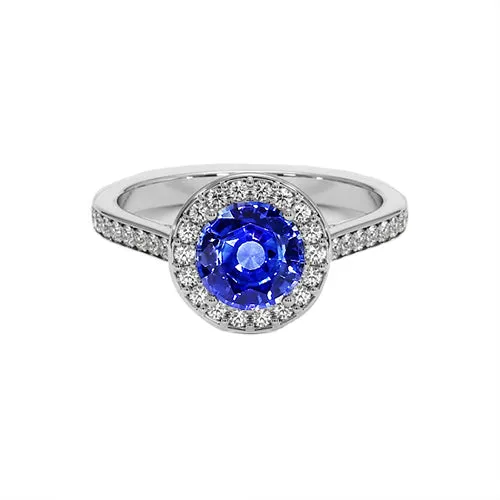 HarryChadEntcom Rings Round Natural Earth Mined Diamond Halo Ring Ceylon Sapphire 4 Carats White Gold Accents HarryChadEntcom Rings Round Natural Earth Mined Diamond Halo Ring Ceylon Sapphire 4 Carats White Gold Accents