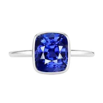 HarryChadEntcom Rings Solitaire Cushion Sapphire Ring Bezel Set 2 Carats Gemstone Jewelry HarryChadEntcom Rings Solitaire Cushion Sapphire Ring Bezel Set 2 Carats Gemstone Jewelry